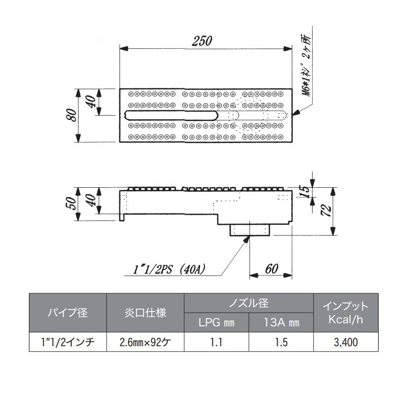 取寄品】2本立バーナー 250×80×H72mm TO-875 | 業務用厨房部品,ガス