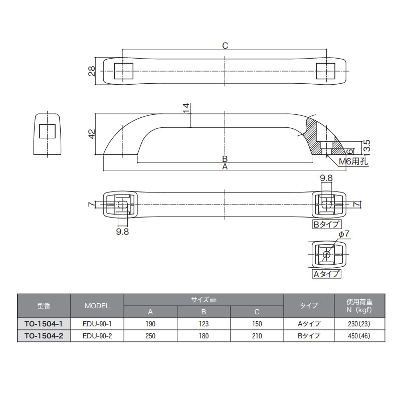 取手2本つき 取手 樹脂製 大 TO-1504-2 | 業務用厨房部品,内装部品,ラッチ