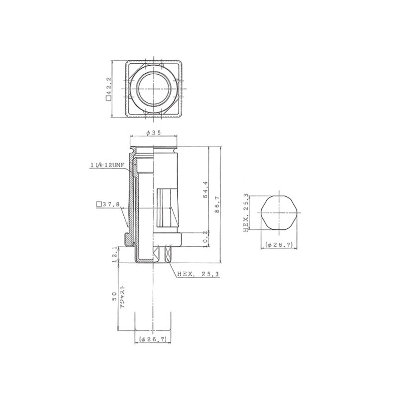 角パイプ用アジャスト脚 □40×板厚1.2～1.5mm用 最短24mm 最長72mm TO