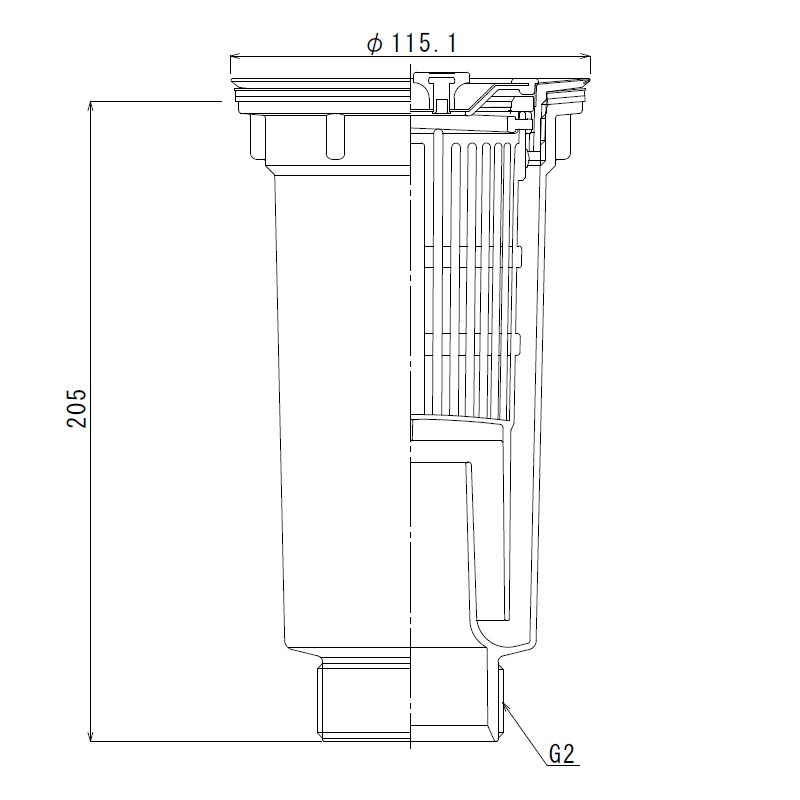 小型排水トラップ G2ネジ C蓋 樹脂カゴ TO-198LCP | キッチン用排水