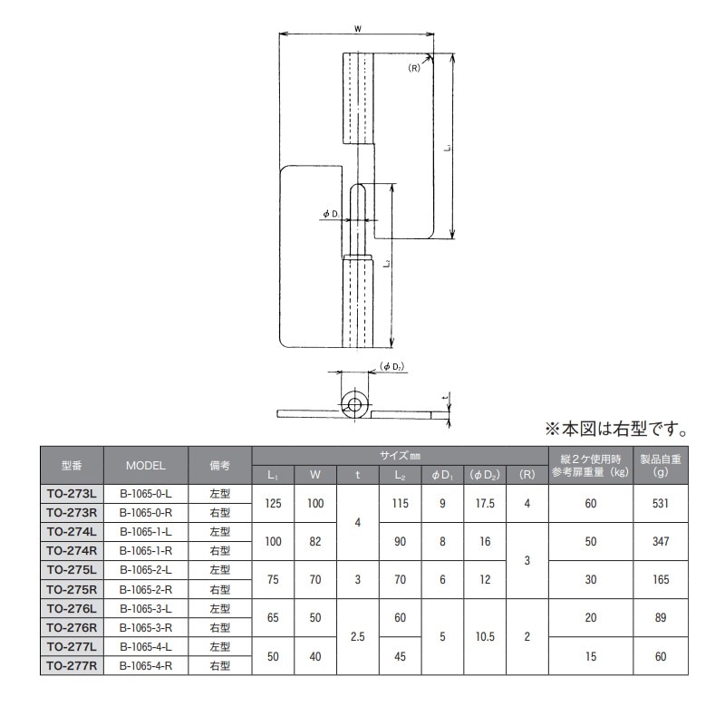 ステン重量用抜差丁番 左型 40×50mm TO-277L | 業務用厨房部品,内装