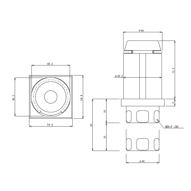 角パイプ用アジャスト脚 重量用 □50×板厚1.5mm用 最短30mm 最長60mm