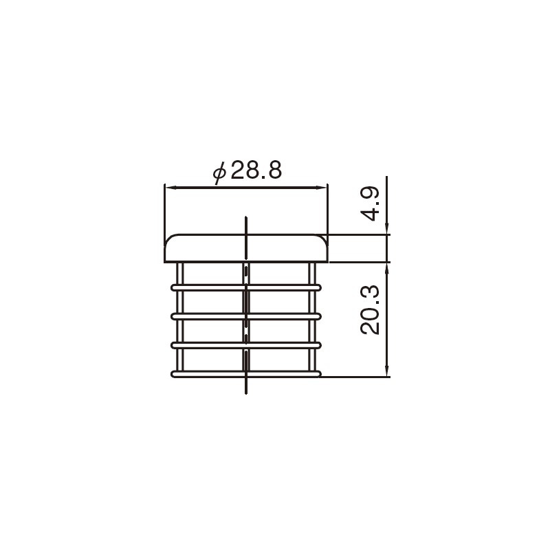 丸パイプ用フラット化粧キャップ 樹脂製 Φ28.6×板厚1.2mm用 TO
