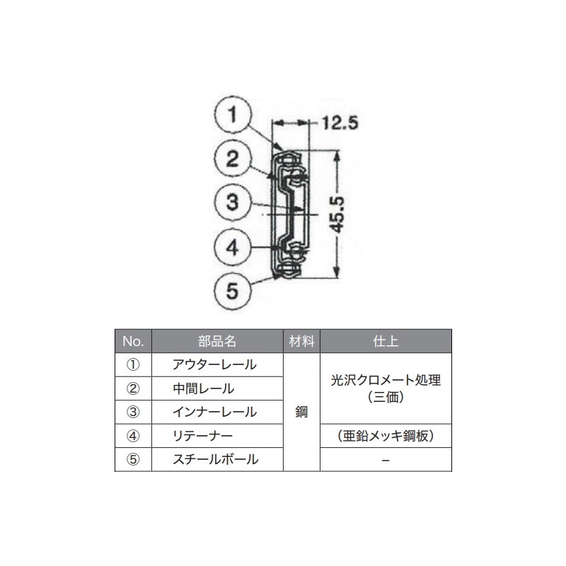 【取寄品】プッシュオープン機構付スライドレール 3段引仕様 左右1セット 500mm TO-774-6S