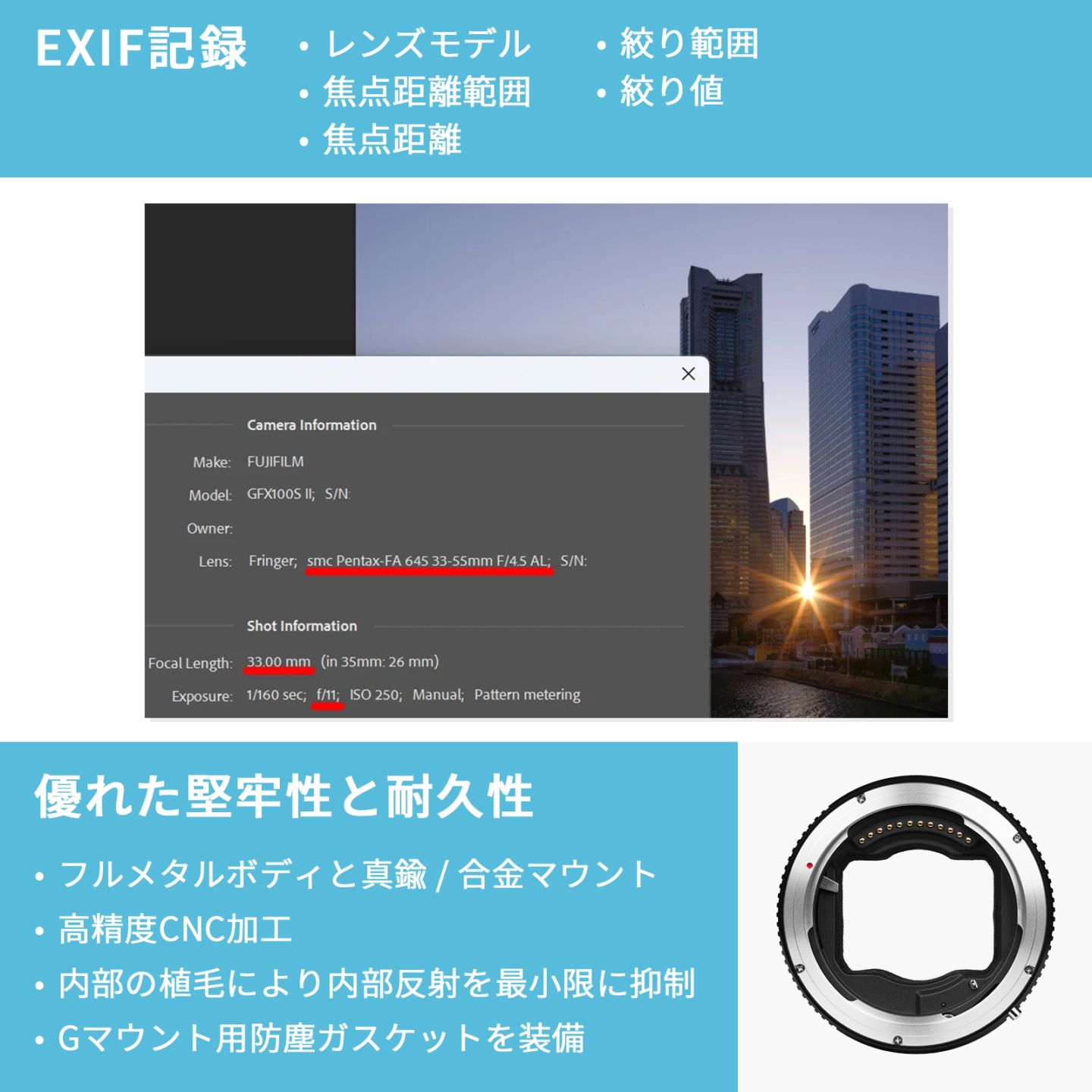 Fringer FR-P6TG1 [P645-GFX]（ペンタックス645マウントレンズ → 富士