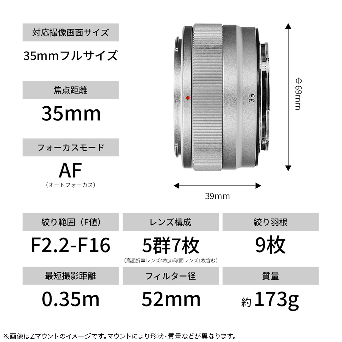 SG-image AF 35mm F2.2 �ե륵����ñ������󥺡�E/Z/L �֥�å���E/Z ����С���