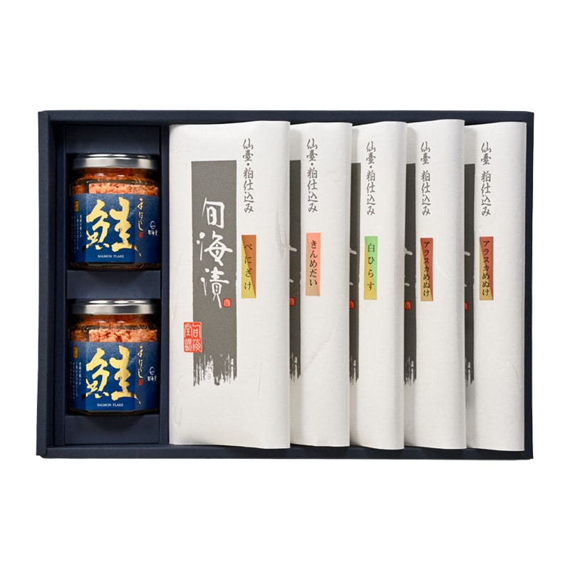 FL-105 (旬海漬5切・鮭フレーク2本 化粧箱入)