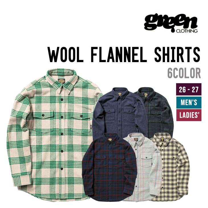 GREEN CLOTHING グリーンクロージング 26-27 WOOL FLANNEL SHIRTS スノーボード インナー 