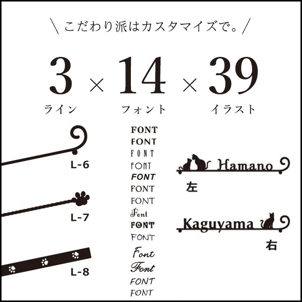 表札 ステンレス 表札 切り文字【幅350mm】MiBAE The Cats＋One 39種類から選べるかわいいネコのワンポイント ローマ字 おしゃれ 戸建 新築祝い アルファベット 黒 カフェ風 看板 猫 シンプル アイアン調ステンレス 表札 to-02