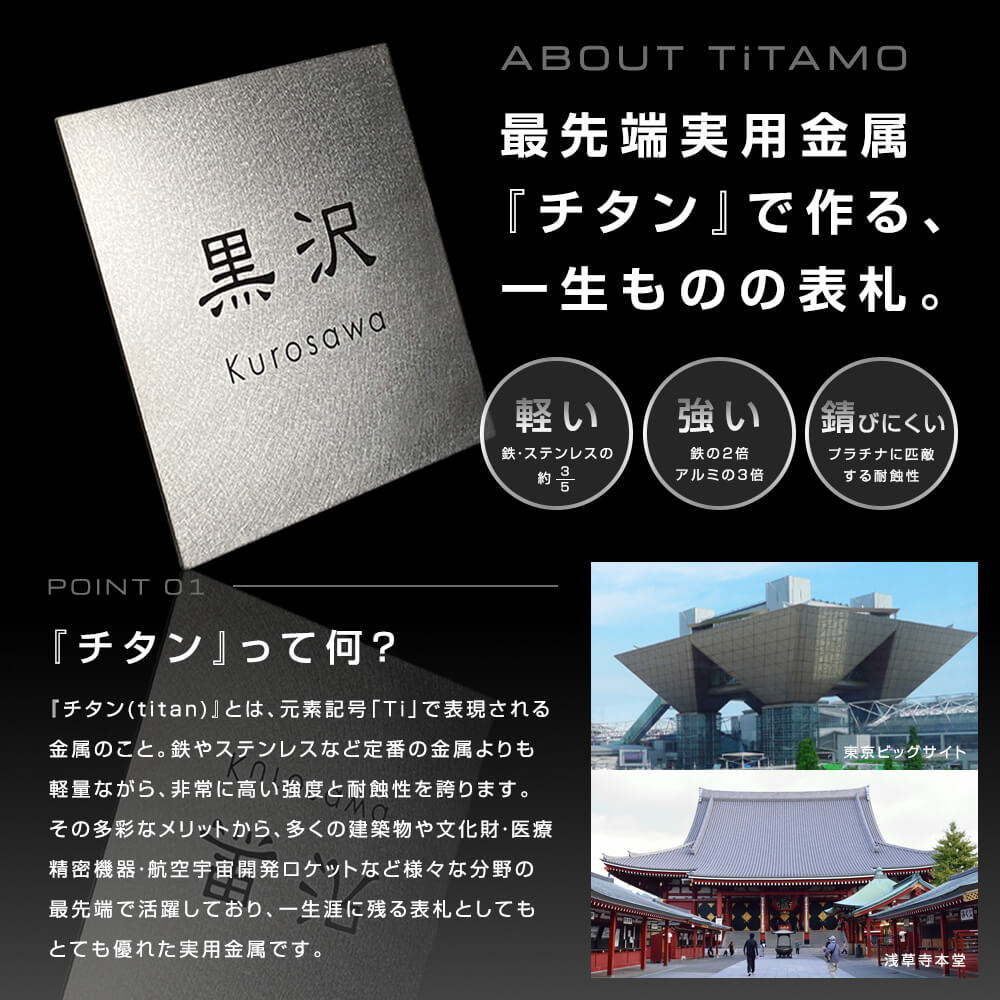 お客様表札ご注文用ページ 【工藤 様】チタンプレート表札「チタモ」130×130mm(イメージ画像No.2)