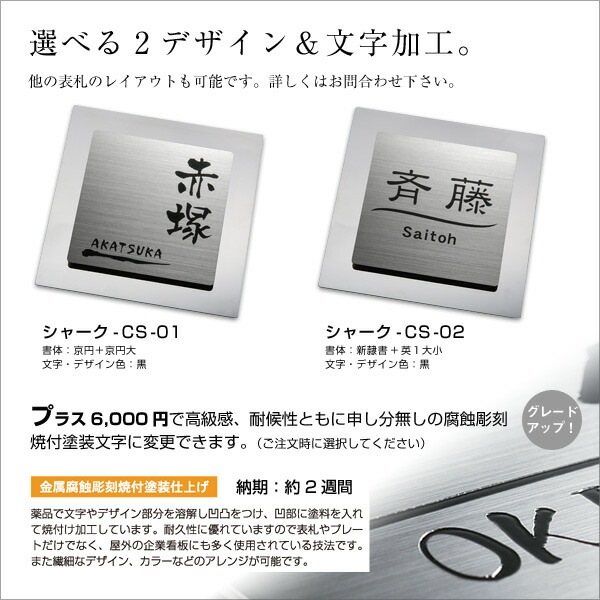 表札 ステンレス 鏡面＆ヘアーラインのステンレス表札 Shark（シャーク）165×165mm to-05