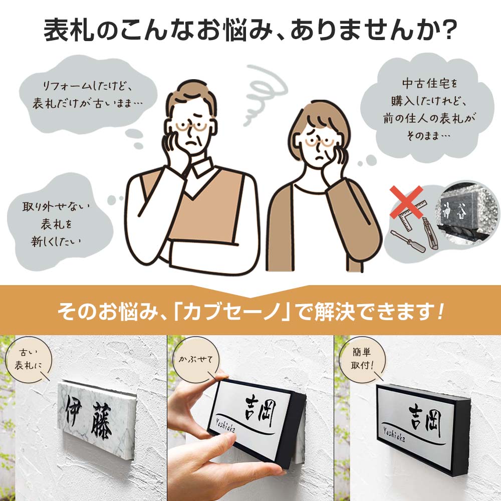 表札 リニューアル 古い表札の上から かぶせる表札 カブセーノALN 二世帯 中古住宅 リフォーム 賃貸
