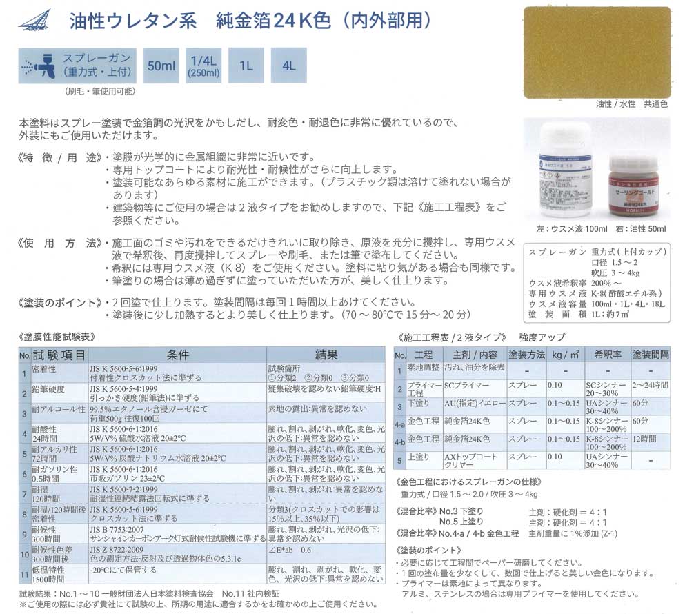 セーリングゴールド純金箔24K色 油性内外装用 1/4L(250ml) 堀金箔粉