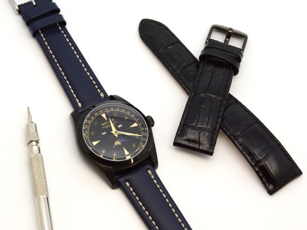 ドイツ製 fluco 腕時計バンド SNOW レザーベルト 26mm 黒 黒色 ブラック パネライ等用 ドイツFluco 本革レザーバンド台座 BUND 22mm ベルト 黒色 黒 ブラック