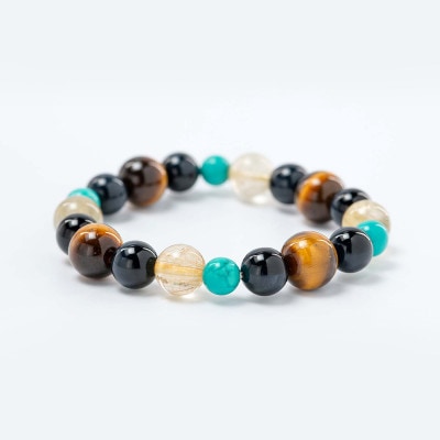 災いから身を守る！メンズ【ターコイズ】１２月の誕生石ブレスレット★ルチルクォーツ使用★