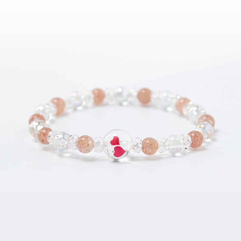 ダブルハートレディースブレスレットお守り ストロベリークォーツ