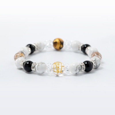 ルチルクォーツ&オニキス　 メンズ 社名手彫 　開運パワーストーンブレスレット 神社で祈願済み