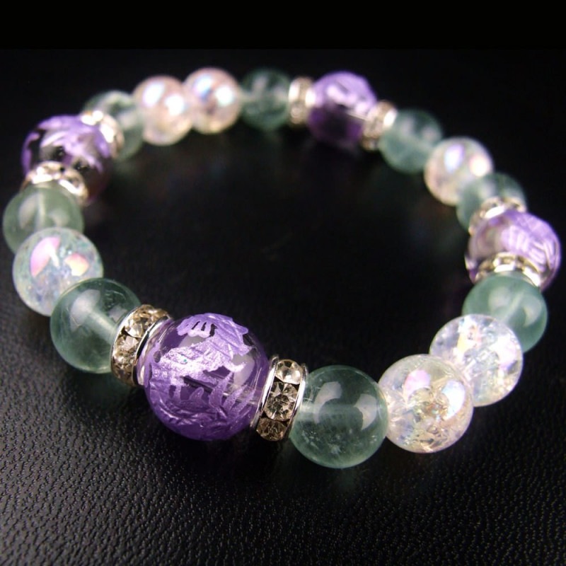 オーラ加工水晶とイエローフローライトの姫系ブレス ブルーフローライト&オーラクラック水晶】｜白崎八幡宮