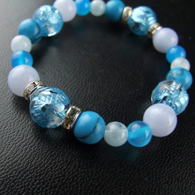 運気上昇 昇り龍 10mm青箔水晶パワーストーンブレスレット 神社で祈願済み