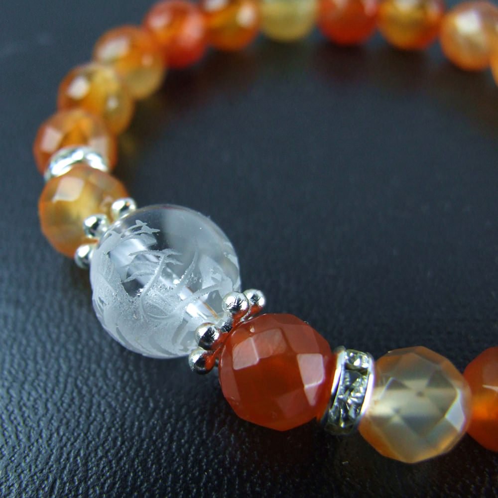デザイナー作品 天然石ブレスレット クンツァイト プレナイト めのう龍彫り 水晶龍彫り カーネリアン 一粒パワーストーンブレスレット｜白崎八幡宮