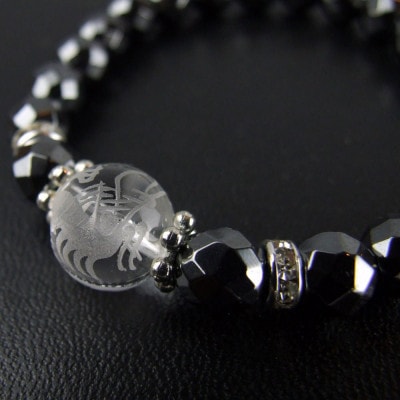 運気上昇・仕事運向上！水晶龍彫り ヘマタイト 一粒パワーストーンブレスレット 神社で祈願済み