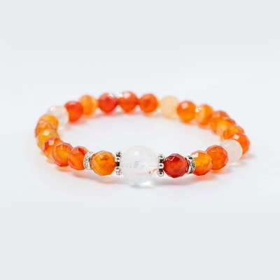 運気上昇・仕事運向上！水晶龍彫り カーネリアン 一粒パワーストーンブレスレット 神社で祈願済み