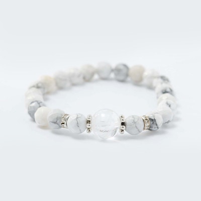 運気上昇・仕事運向上！水晶龍彫り ハウライト 一粒パワーストーンブレスレット 神社で祈願済み