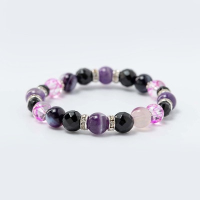 仕事運・癒し力　ケープアメジスト×オニキス パワーストーンブレスレット　神社で祈願済み