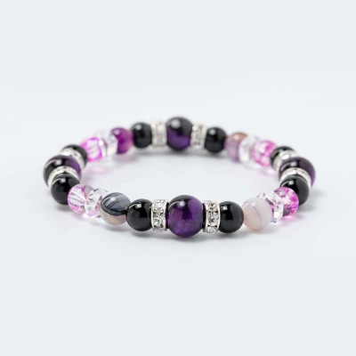 仕事運・癒し力　パープルタイガーアイ×オニキス パワーストーンブレスレット　神社で祈願済み