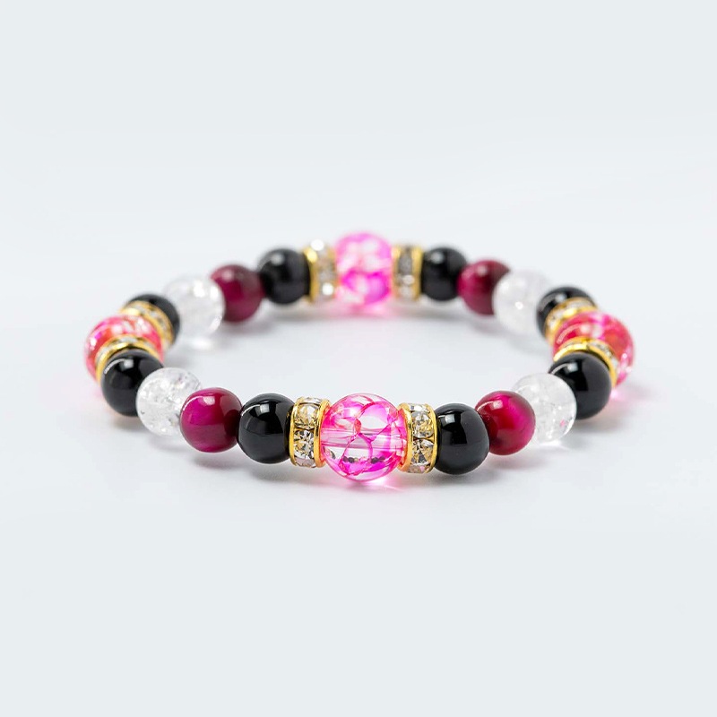 ピンクタイガーアイ×オニキス×クラック水晶 パワーストーン