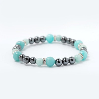 風水　六瓢（無病）パワーストーンブレスレット　メンズ　アマゾナイト/念珠/数珠/腕輪　青/勝負運・冷静　縁起物/瓢箪/祈願済
