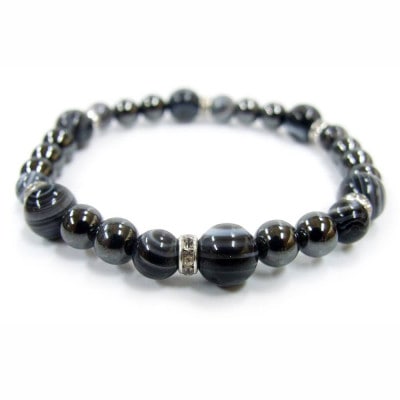 風水　六瓢（無病）パワーストーンブレスレット　レディース　天眼石/念珠/数珠/腕輪　黒/格調高さ静謐さ　縁起物/瓢箪/祈願済