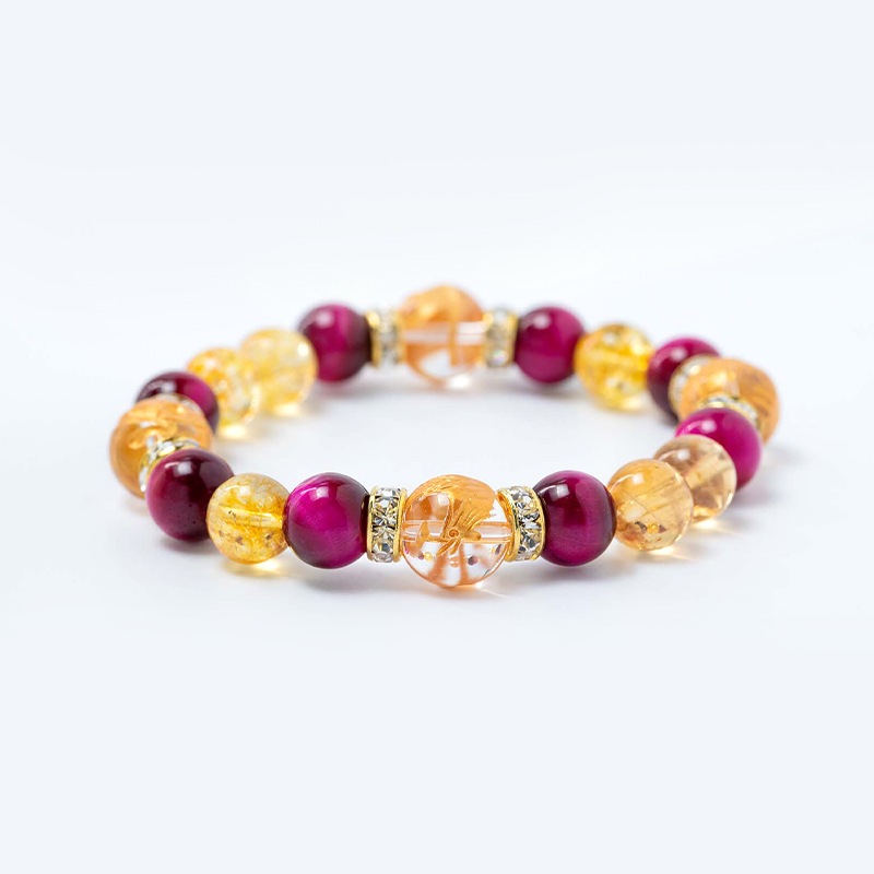 風水四神獣 金箔水晶パワーストーンブレスレット/ピンクタイガーアイ