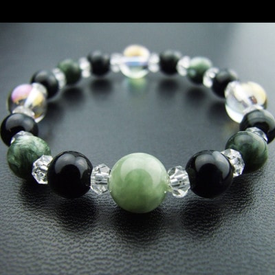 仕事・人間関係運アップ 翡翠ヒスイ　ブルータイガーアイ　セラフィナイト ペアブレスレットパワーストーン