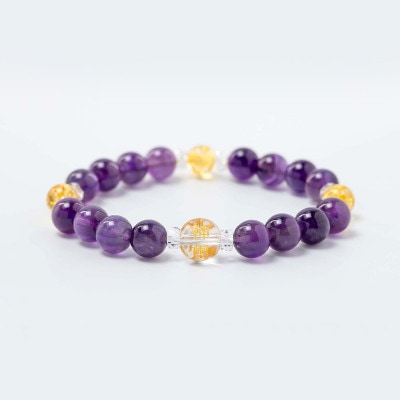 幸運体質になる！アメジスト＆シトリン パワーストーンブレスレット 水晶神璽金彫り　神社で祈願済み