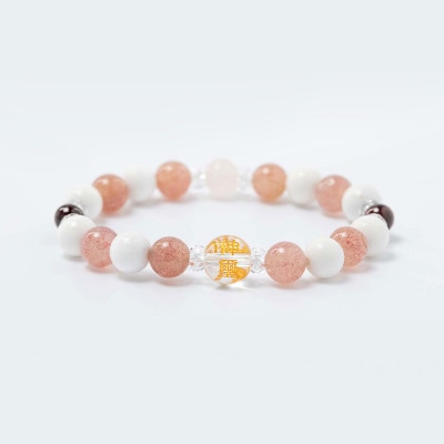 神璽の印＆ローズクォーツ薔薇カット玉入り 人間関係・積極性ＵＰ レディースブレスレット　神社で祈願済み