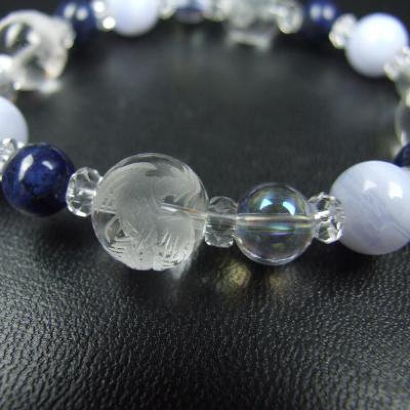 白崎八幡宮 天使の力 セラフィナイト×ブルーレースアゲート 精神安定 パワーストーンブレスレット 神社で祈願済み (内周:約14cm)