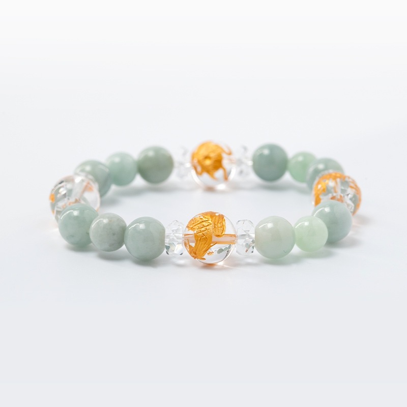 ブレスレット【ジェイド（翡翠）】□レディース□四神水晶金彫り
