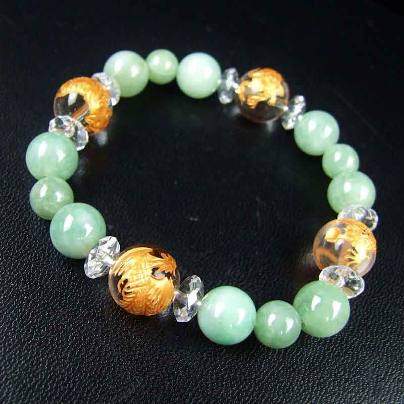ブレスレット【ジェイド（翡翠）】□レディース□四神水晶金彫り