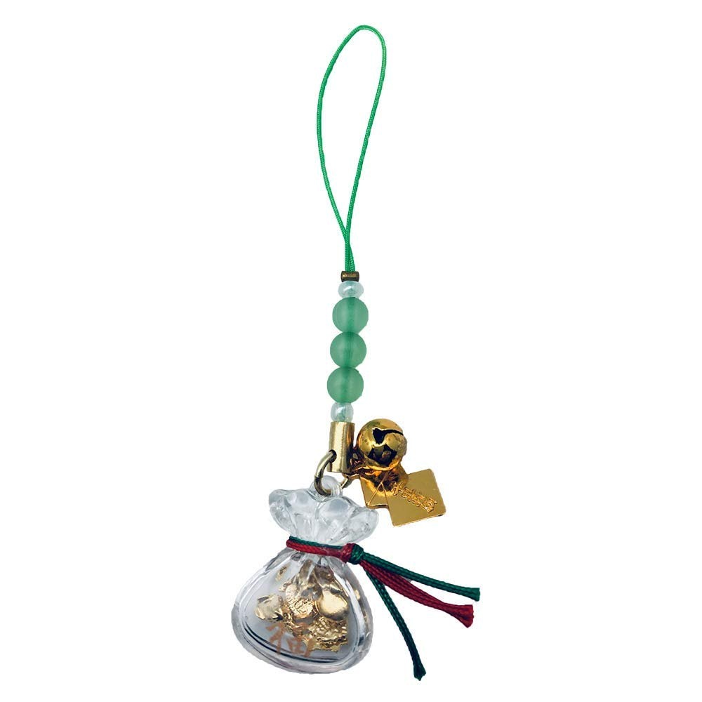 金運・開運 福巾着（きんちゃく）のお守り（緑） ストラップ｜白崎八幡宮