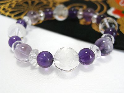 ブレスレット【ラベンダーA＆アメジスト】□レディース□四神水晶彫り