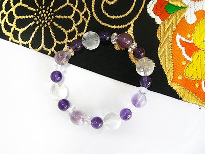 ブレスレット【ラベンダーA＆アメジスト】□レディース□四神水晶彫り