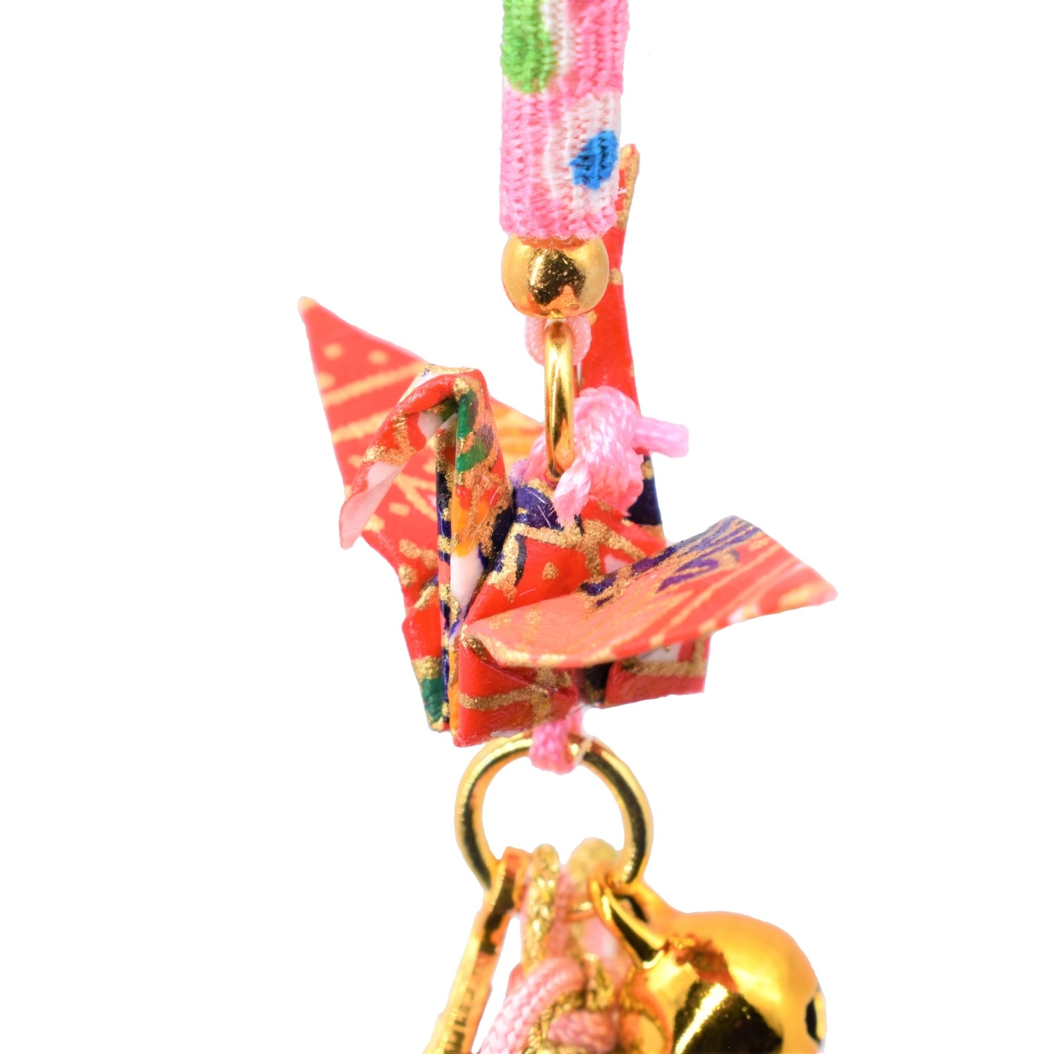 ミニ折り鶴 根付ストラップ型 病気平癒守 【ピンク】