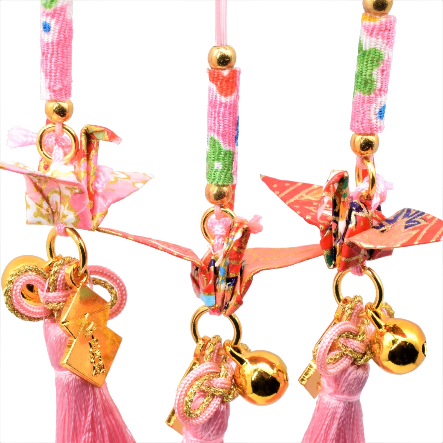ミニ折り鶴 根付ストラップ型 病気平癒守 【ピンク】