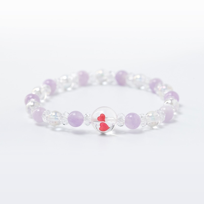 ダブルハートレディースブレスレットお守り ラベンダーアメジスト