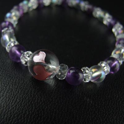 永遠の幸福 ダブルハートレディースブレスレットお守り　ラベンダーアメジスト