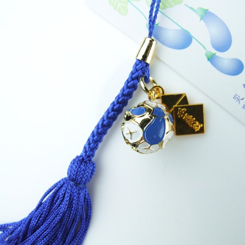 心身健康・心願成就 けんこう鈴御守 なす ダークブルーのストラップタイプ 房付き　神社で祈願・祓い清め済み