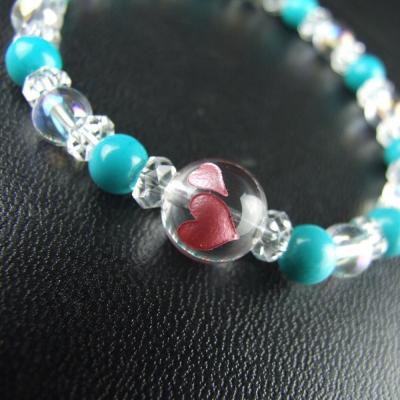 永遠の幸福 ダブルハートレディースブレスレットお守り　ターコイズ