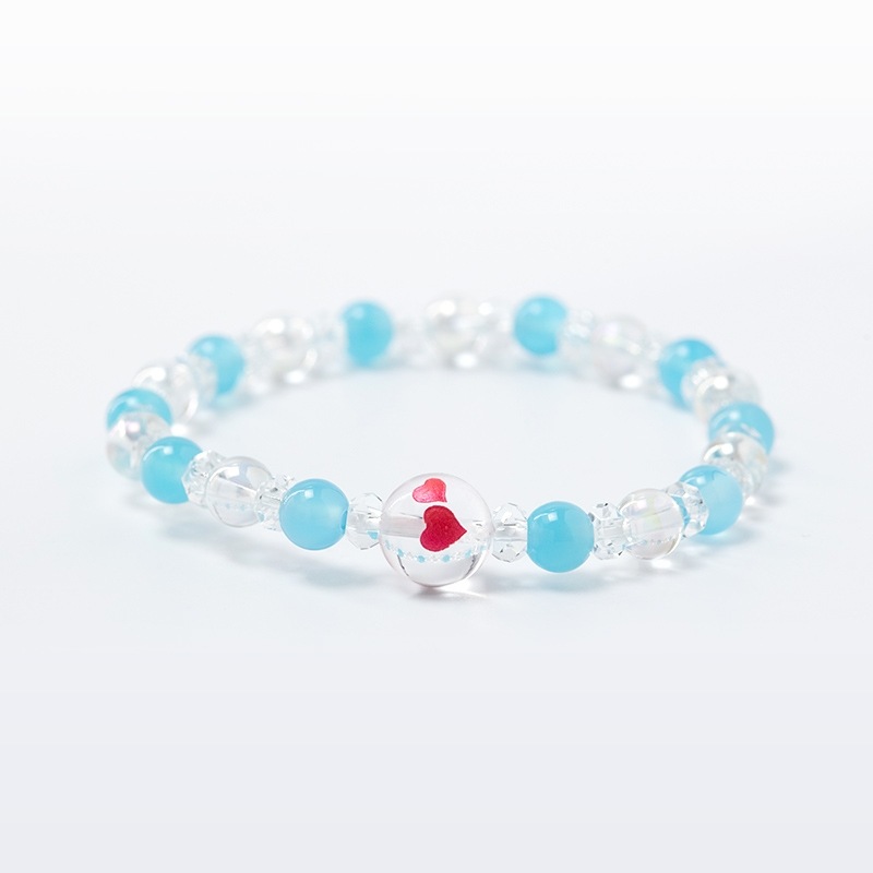 永遠の幸福 ダブルハートレディースブレスレットお守り　シーブルーカルセドニー　