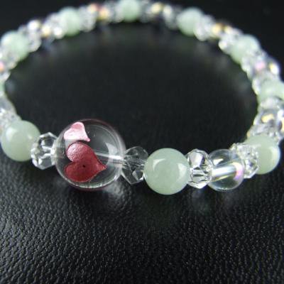 永遠の幸福 ダブルハートレディースブレスレットお守り　ヒスイ